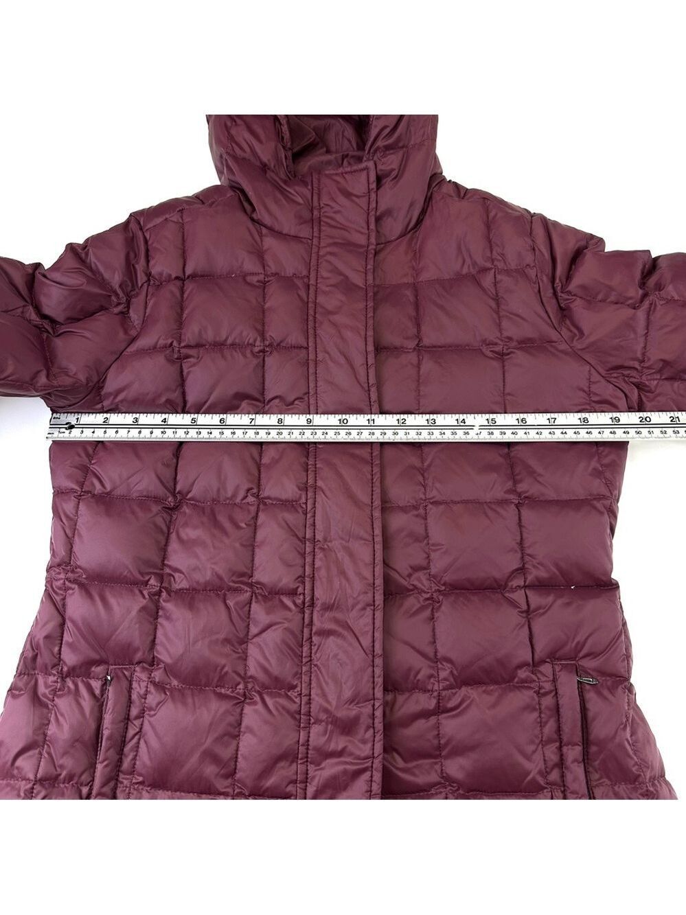 Roots down hooded puffer coat Womens Medium burgundy quilted long line winter - Picture 14 of 14